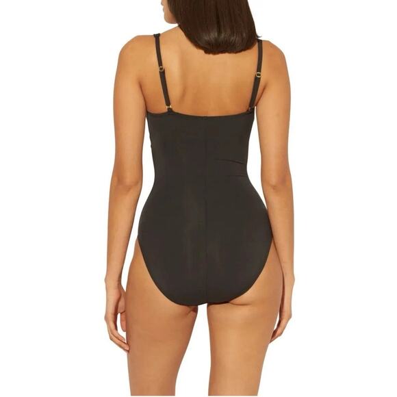 Bleu Rod Beattie Black One-Shoulder Mesh Panel One Piece Swimsuit Size 14 New - Picture 3 of 12